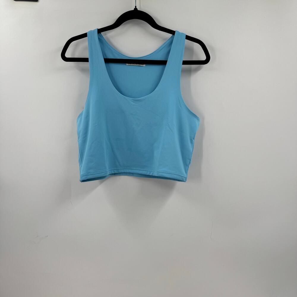 SanxiawaBa blue Women’s Sexy Sleeveless Double Layer Scoop Neck Cropped Tank Top